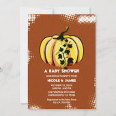 レトロコミックスタイルのパンプキン秋ベイビーシャワー 招待状 (正面)
