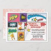 レトロコミックブックストリップスーパーヒーローパーティー招待状 招待状 (正面/裏面)