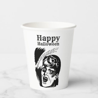 レトロコミック男性の叫び カスタムテキスト ハロウィン 紙コップ