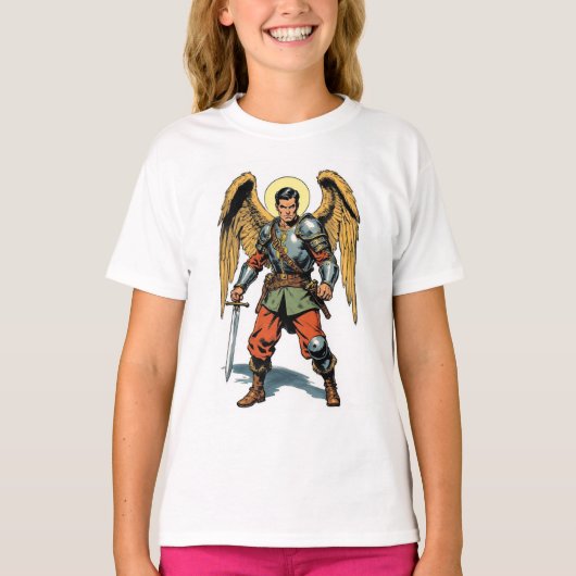 レトロコミック風セントマイケルの女の子Tシャツ Tシャツ (正面)