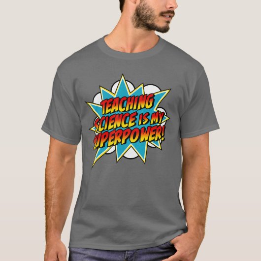 レトロコミック風 サイエンス教育は僕の超能力 Teacher Tシャツ (正面)