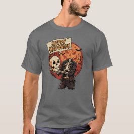レトロコミック ヘッドレススケルトン ハッピーハロウィン Tシャツ