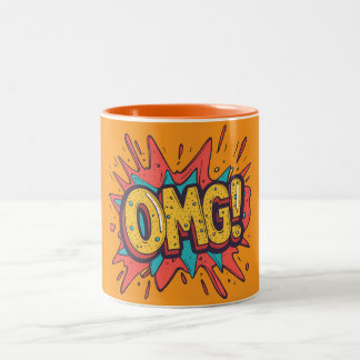 レトロコミック「OMG!」ポップアートコーヒーマグ ツートーンマグカップ