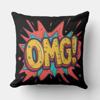 レトロコミック「OMG!」ポップアート装飾ピロー クッション