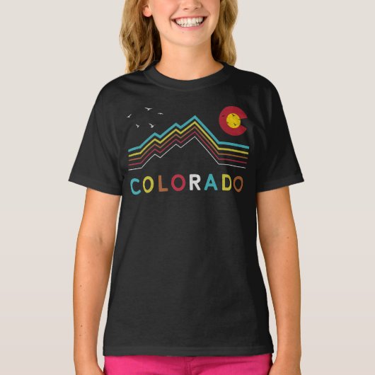レトロコロラド州旗ロッキーマウンテン Tシャツ (正面)