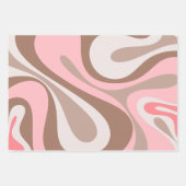 レトロコンテンポラリーモチャブラウンとピンクのパターン ラッピングペーパーシート (正面3)