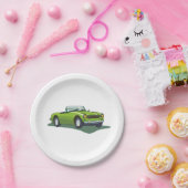 レトロコンバーチブルグリーンカー紙プレート ペーパープレート (パーティー)