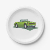 レトロコンバーチブルグリーンカー紙プレート ペーパープレート (正面)