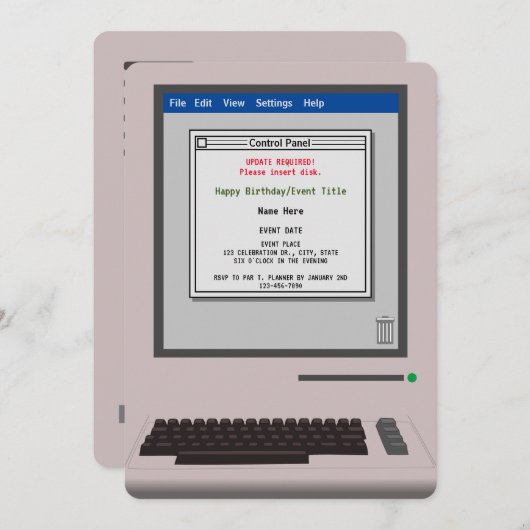 レトロコンピューおもしろいタ誕生日招待状 招待状 (正面/裏面)