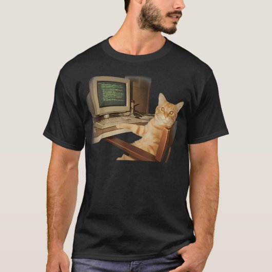 レトロコンピューター猫 楽しい科学 Tシャツ (正面)