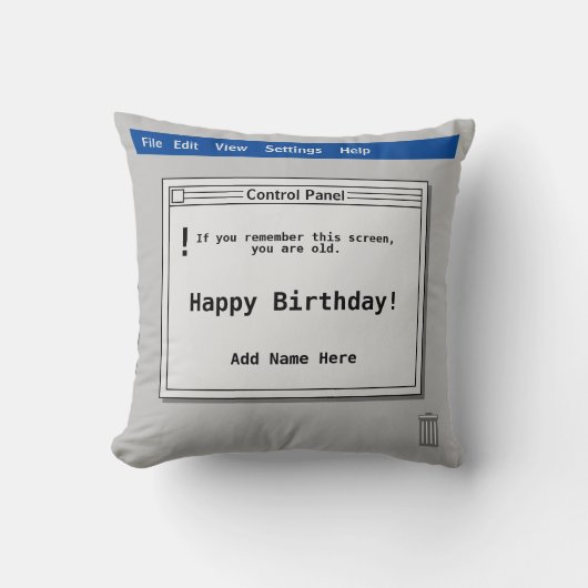 レトロコンピューター画面 誕生日 クッション (正面)