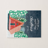 レトロコージーキャビン・イン・ザ・ウッズクリスマス ジグソーパズル (横)