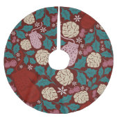 レトロコージークリスマスパターンレッドグリーン ブラッシュドポリエステルツリースカート (正面)