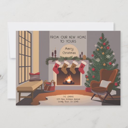 レトロコージークリスマスリビングルームムービング 案内状 (正面)