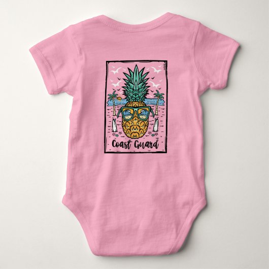 レトロコーストガードビーチのアートワーク ベビーボディスーツ (裏面)
