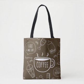 レトロコーヒーカップパターン – Baristaに最適 トートバッグ