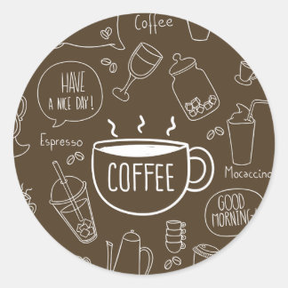 レトロコーヒーカップパターン – Baristaに最適 ラウンドシール