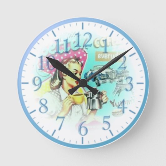 レトロコーヒーガールウォールクロック ラウンド壁時計 (正面)
