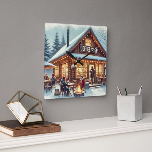 レトロコーヒーショップビベス スクエア壁時計 (オフィス)