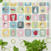 レトロコーヒーポットとカップパターン キッチンタオル (折り畳み)