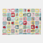 レトロコーヒーポットとカップパターン キッチンタオル (横)