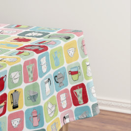 レトロコーヒーポットとカップパターン テーブルクロス