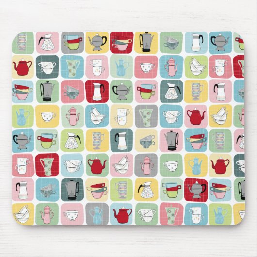 レトロコーヒーポットとカップパターン マウスパッド (正面)