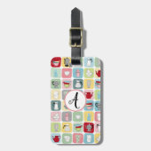 レトロコーヒーポットとカップパターン ラゲッジタグ (正面縦)