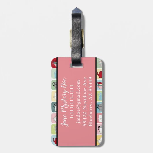 レトロコーヒーポットとカップパターン ラゲッジタグ (裏面縦)