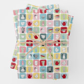 レトロコーヒーポットとカップパターン ラッピングペーパーシート (インサイチュ)