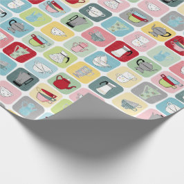 レトロコーヒーポットとカップパターン ラッピングペーパー