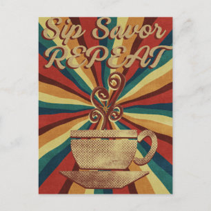 レトロコーヒー引用文ポスター – Sip Savor Repeat ポストカード