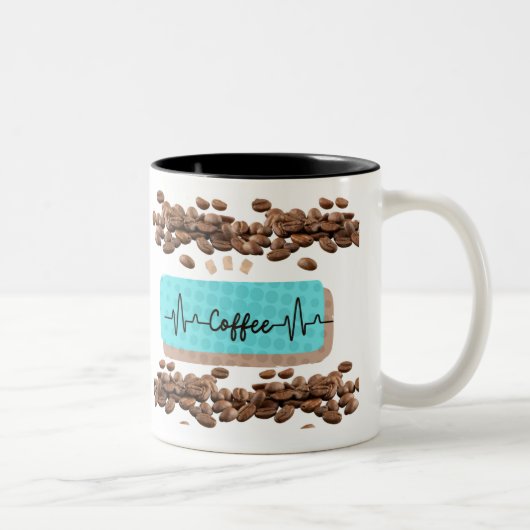レトロコーヒー豆ティール（緑がかった色）マグカップ ツートーンマグカップ (右)