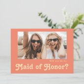 レトロコーラル フォト メイド オブ オナー プロポーズ カード (スタンド正面)