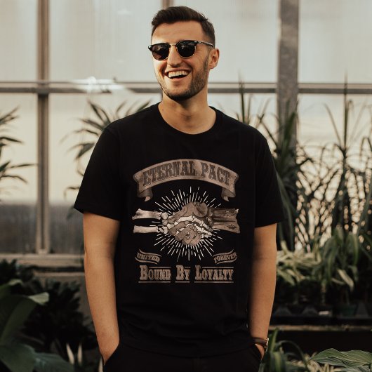 レトロゴシック骨格ゾンビハンドシェイクタイポグラフィ Tシャツ