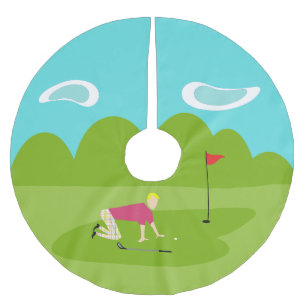 レトロゴルファーのクリスマスツリースカート ブラッシュドポリエステルツリースカート