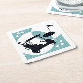 レトロゴルフカートのブラック&ブルー スクエアペーパーコースター (アングル)