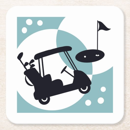 レトロゴルフカートのブラック&ブルー スクエアペーパーコースター (正面)