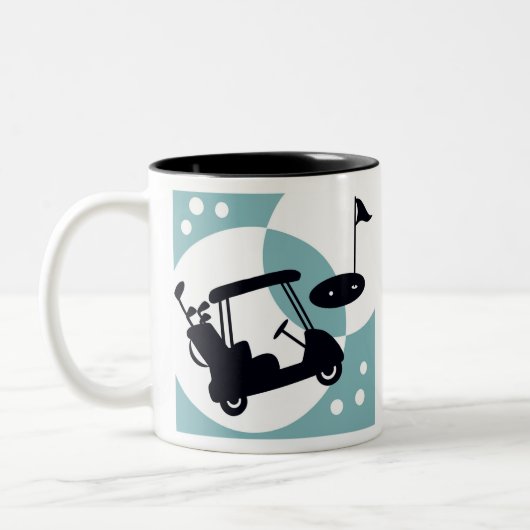 レトロゴルフカートのブラック&ブルー ツートーンマグカップ (左)