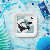 レトロゴルフカートのブラック&ブルー ペーパープレート (パーティー)