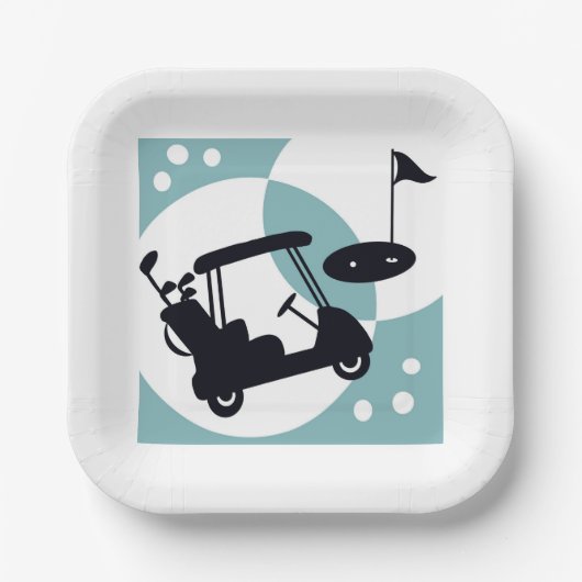 レトロゴルフカートのブラック&ブルー ペーパープレート (正面)