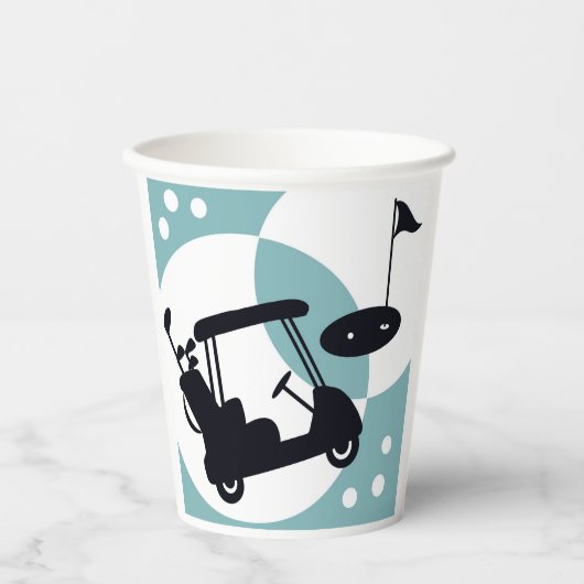 レトロゴルフカートのブラック&ブルー 紙コップ (正面)