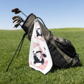 レトロゴルフカート（ブラック&ピンク） ゴルフタオル (グリーン)