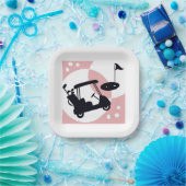 レトロゴルフカート（ブラック&ピンク） ペーパープレート (パーティー)