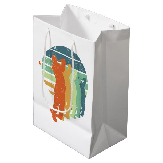 レトロゴルフプレーヤー，ゴルファー，ゴルフのスポーツファンギフト ミディアムペーパーバッグ (正面アングル)