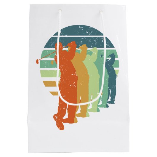 レトロゴルフプレーヤー，ゴルファー，ゴルフのスポーツファンギフト ミディアムペーパーバッグ (裏面)