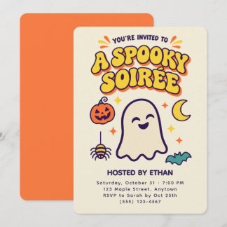 レトロゴーストのスプーキーなパーティー かわいいハロウィンパーティー 招待状