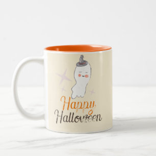 レトロゴーストドゥードルハロウィンデザイン ツートーンマグカップ
