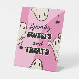 レトロゴーストピンクハロウィン誕生日パーティー装飾 台座サイン