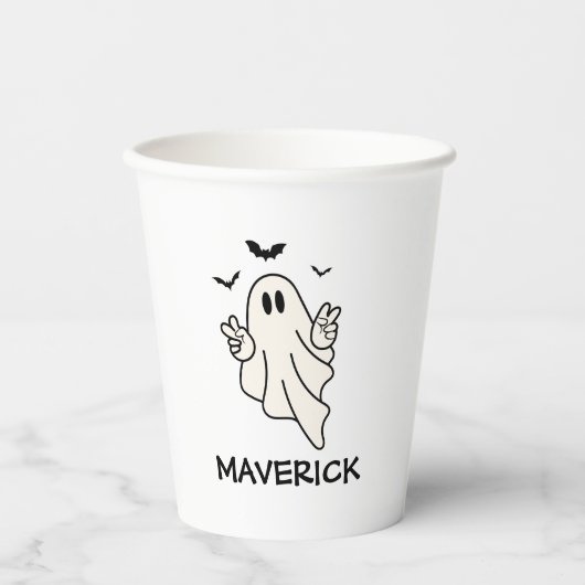 レトロゴースト1歳のハロウィンお誕生日おめでとう 紙コップ (正面)
